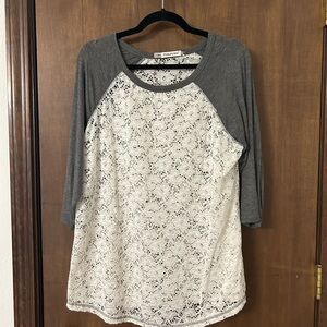 Maurices Gray and Cream Lace Short Sleeve Top